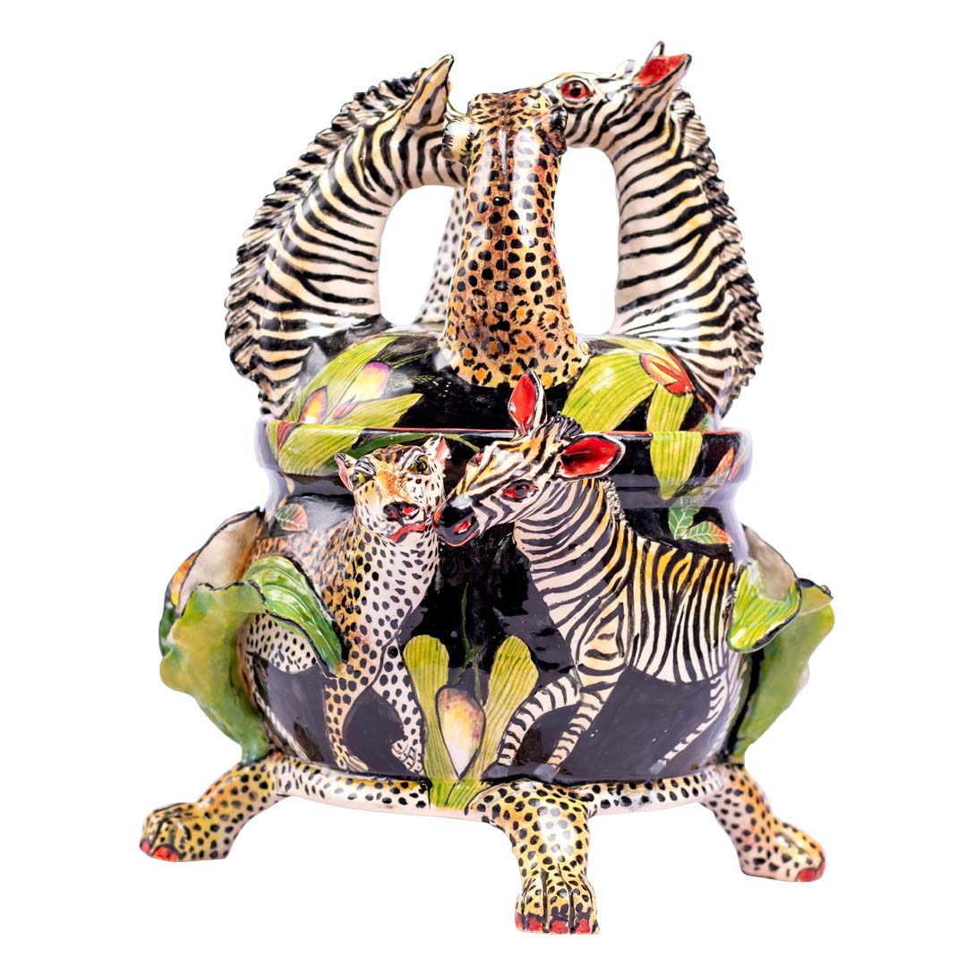 Zebras and leopard tureen