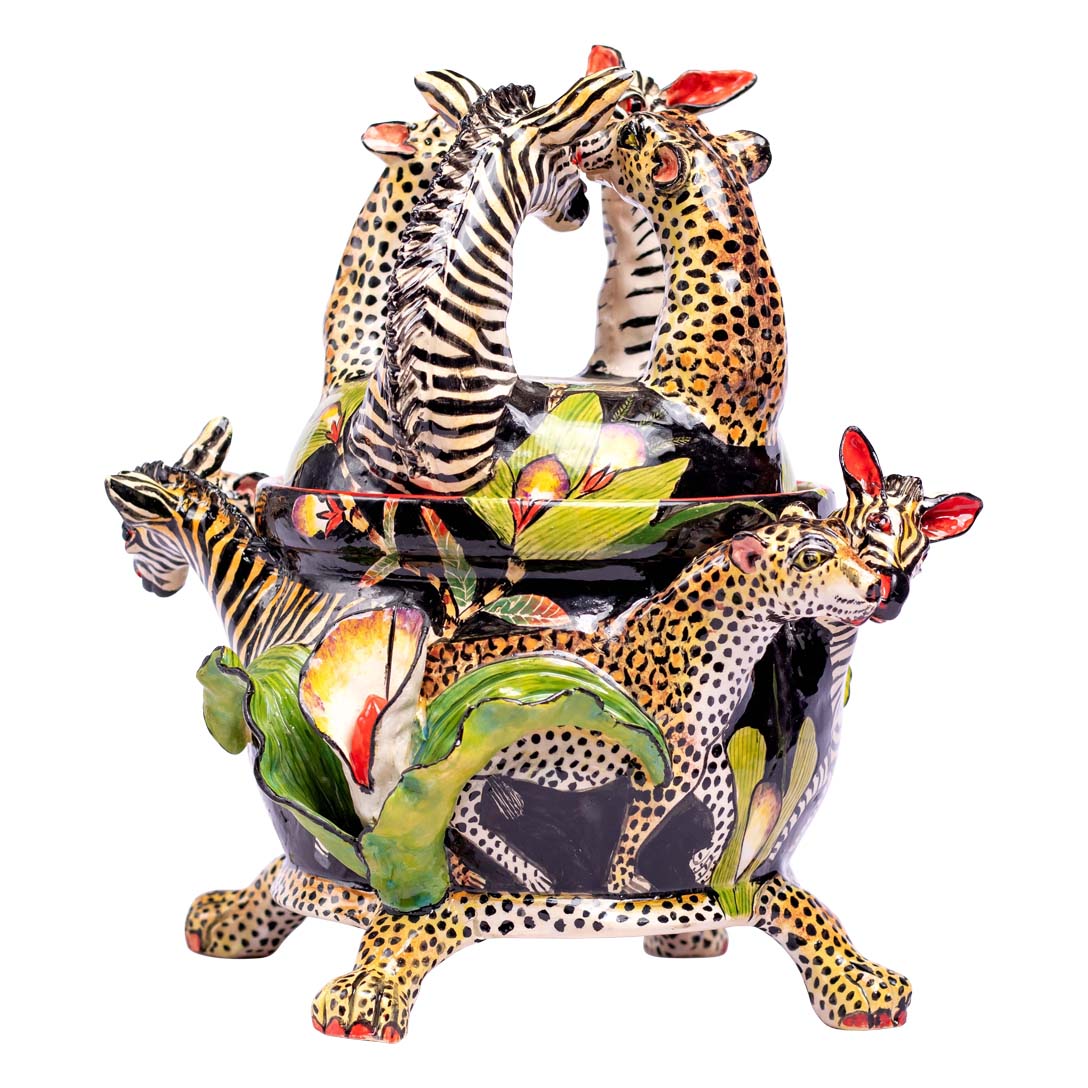 Zebras and leopard tureen