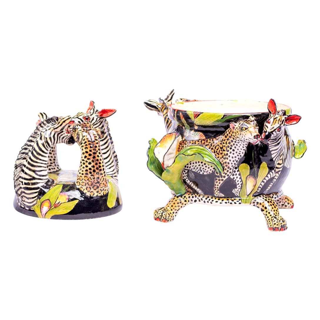 Zebras and leopard tureen