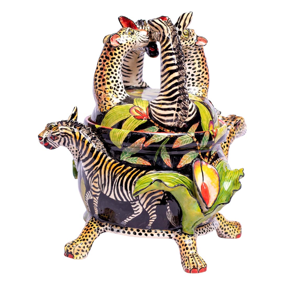 Zebras and leopard tureen