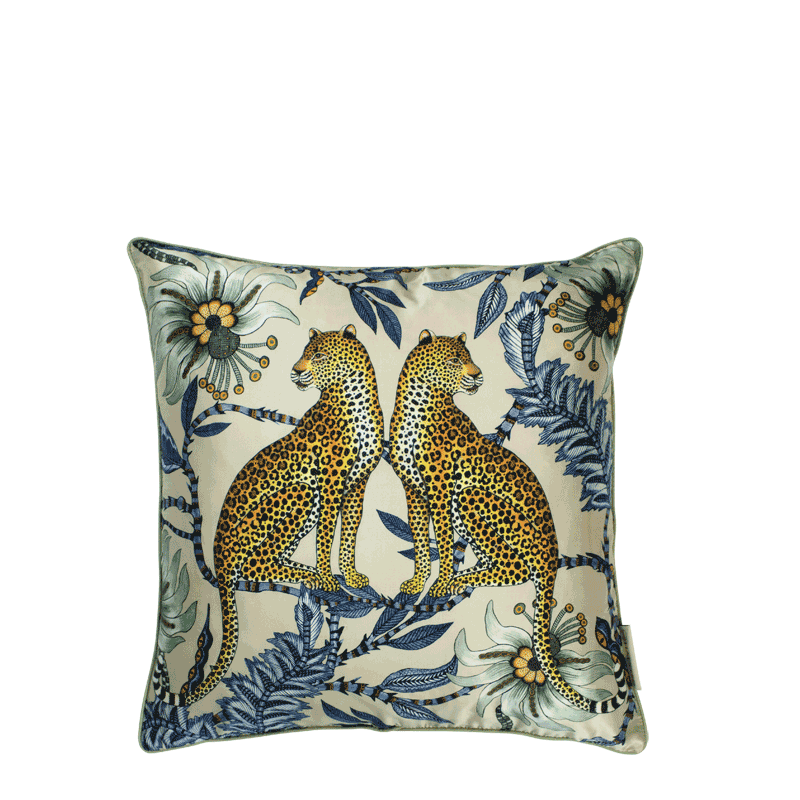 Lovebird Leopard Tanzanite Silk Pillow