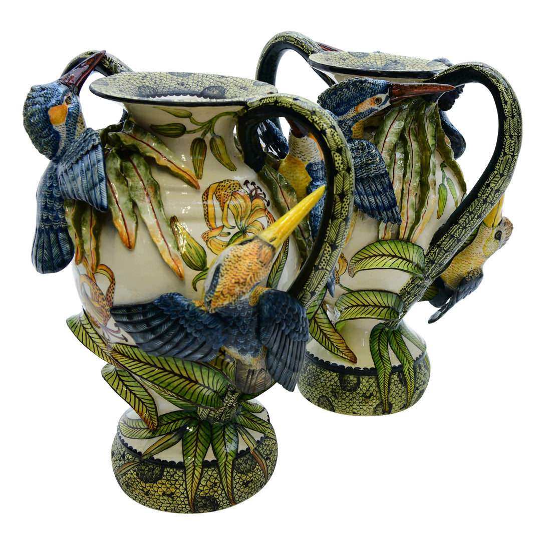Kingfisher vase pair
