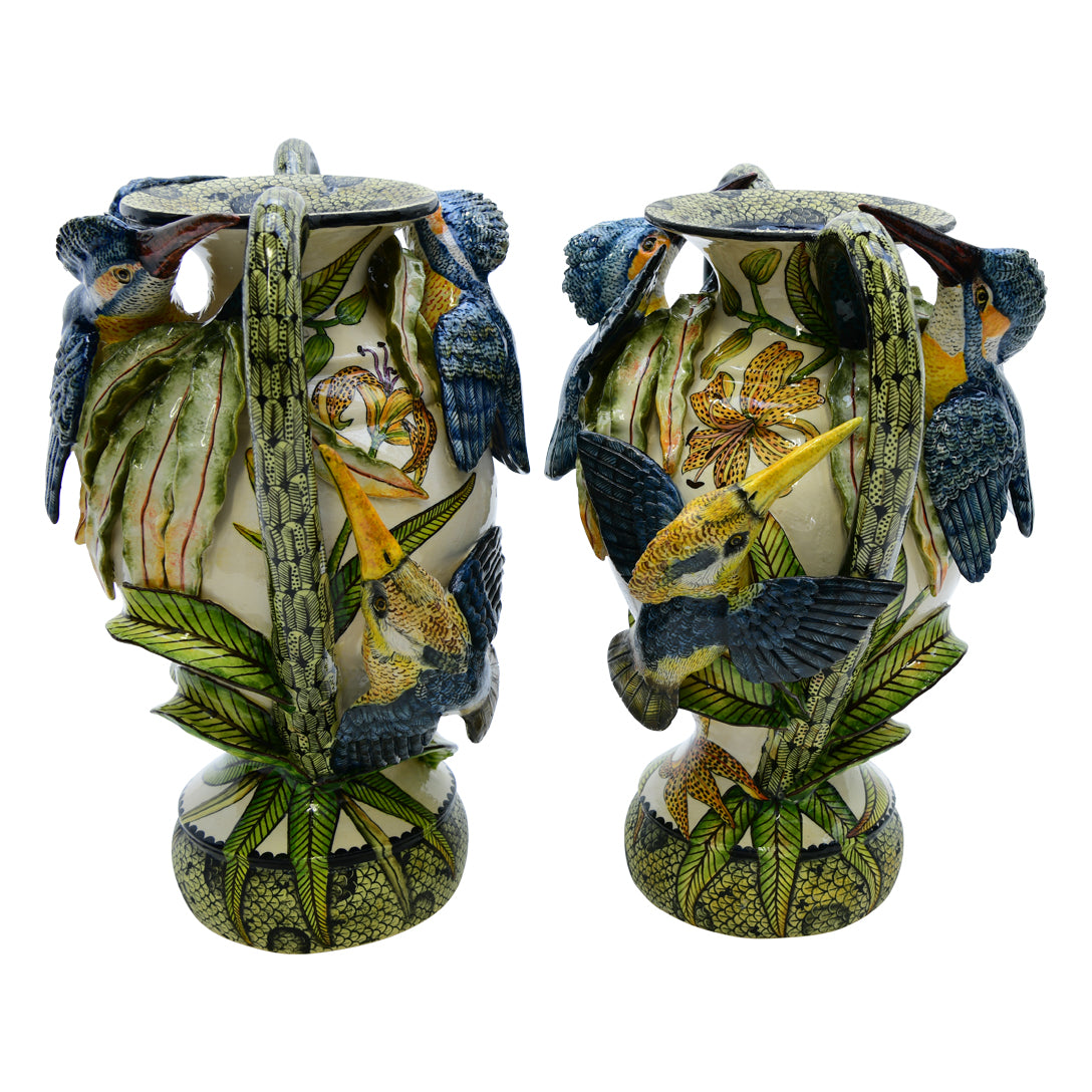 Kingfisher vase pair
