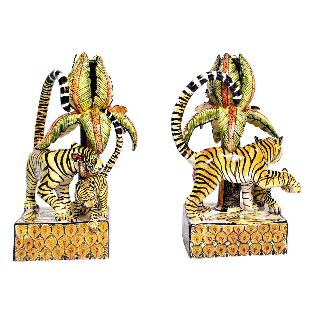 Tiger candle holder - pair