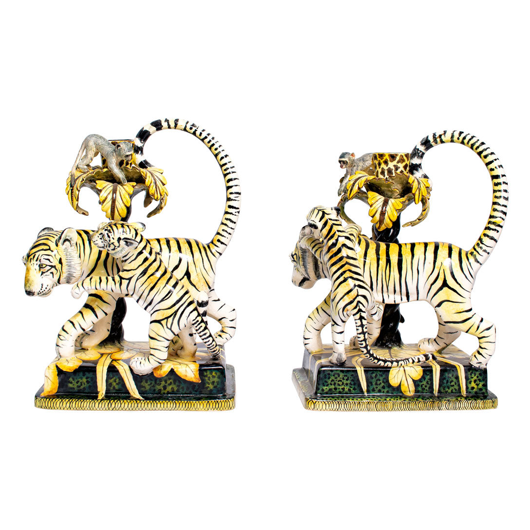 Tiger candle holder - pair