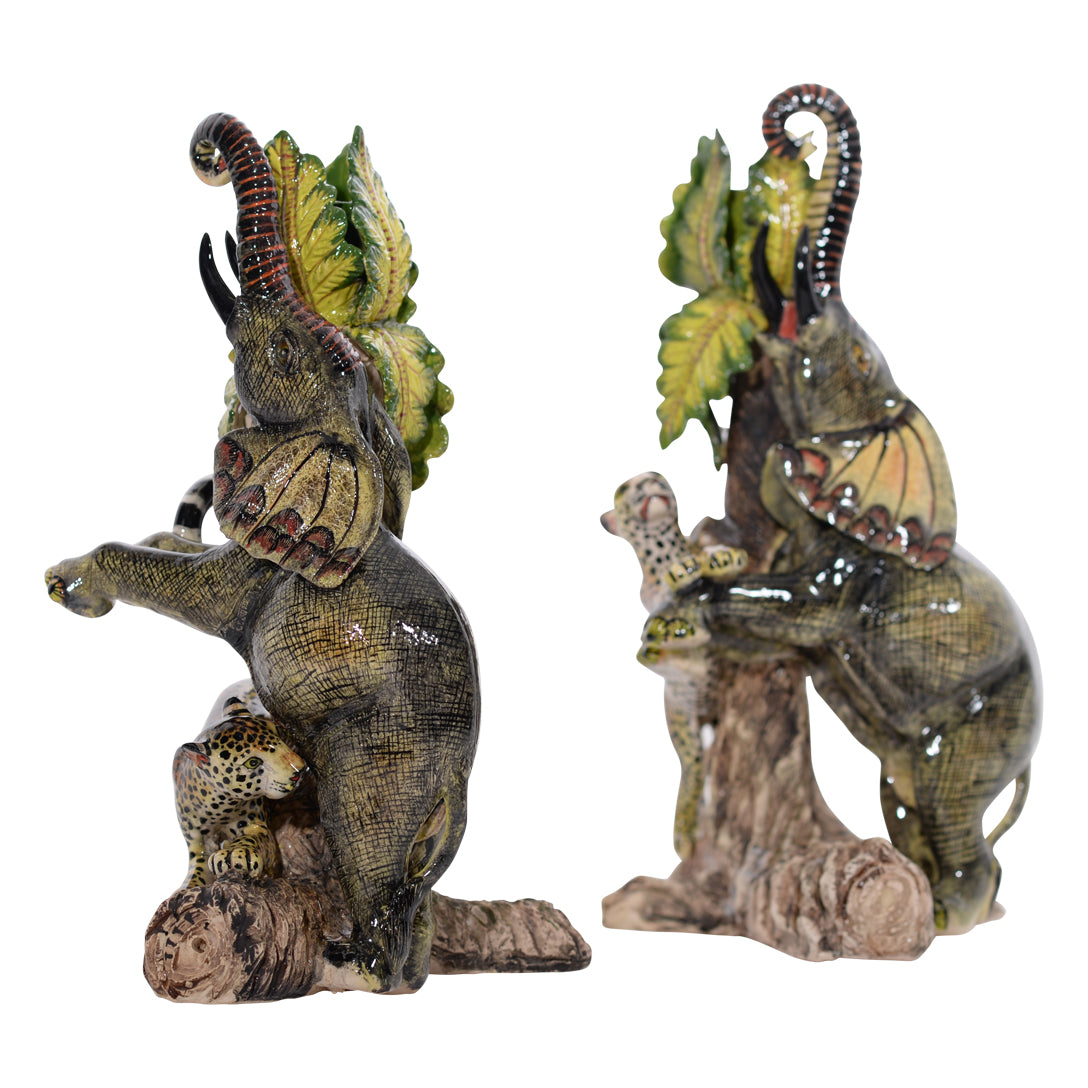 Pair of elephant & leopard candlestick