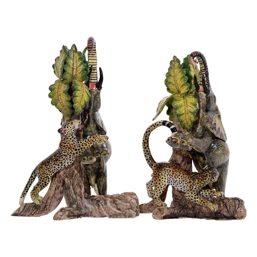 Pair of elephant & leopard candlestick