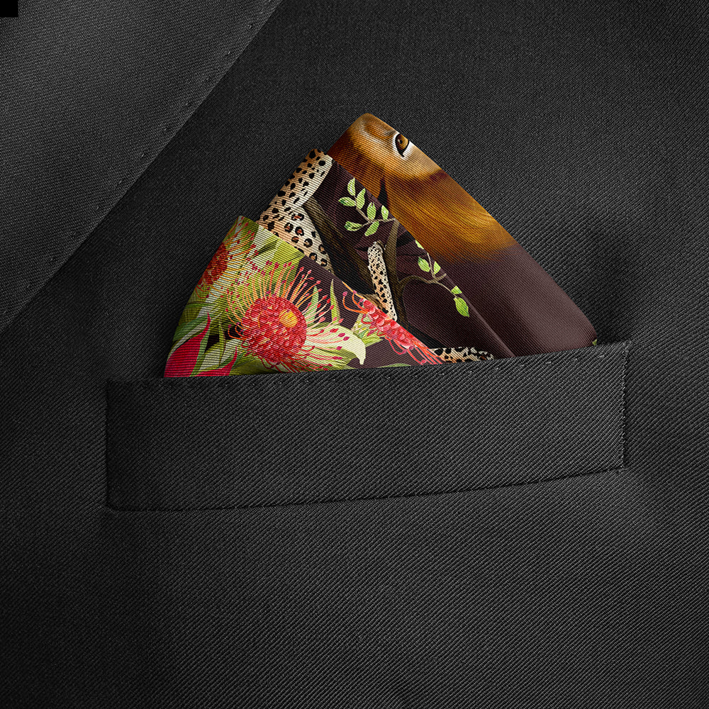 Cats of World Silk Pocket Squares Black