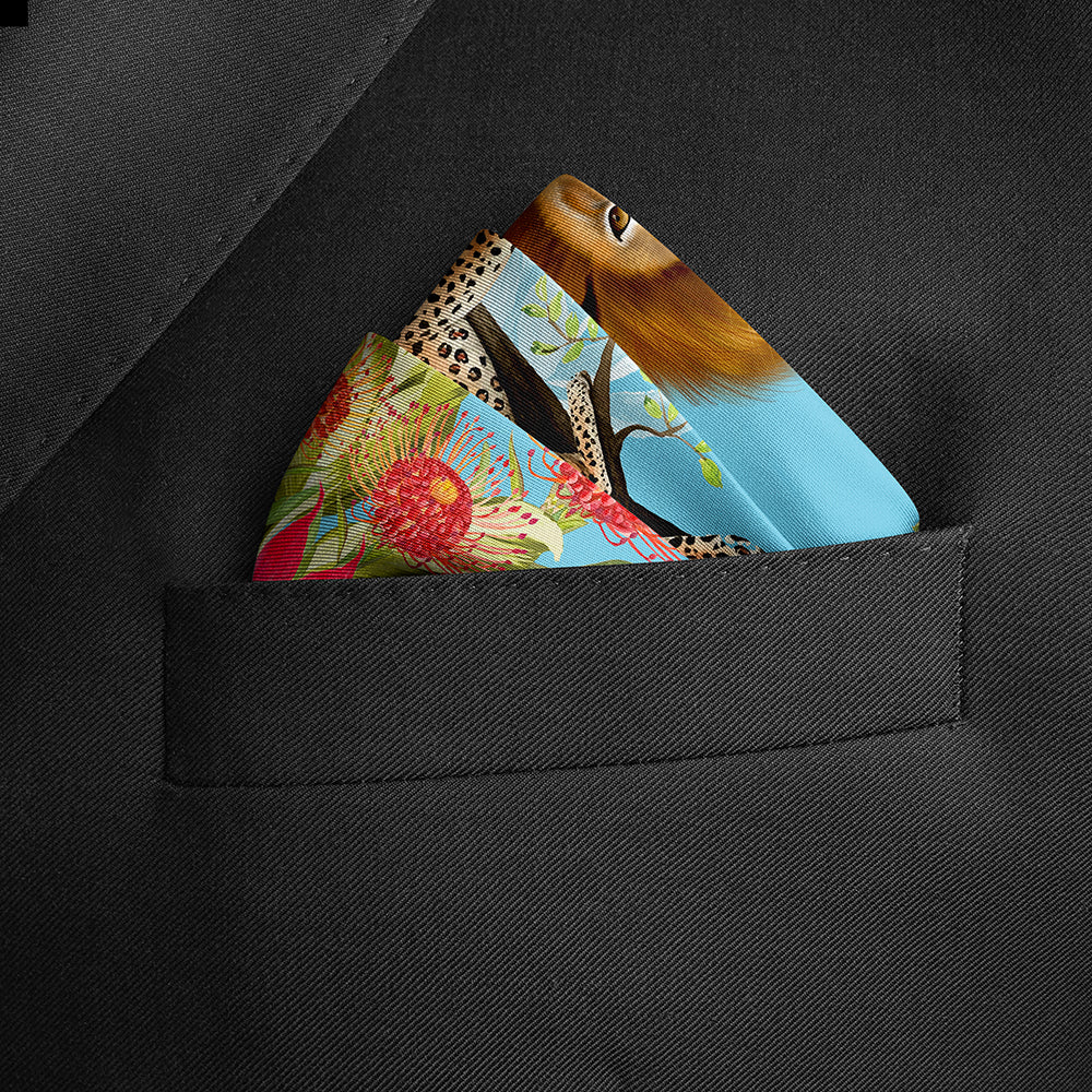 Cats of World Silk Pocket Squares Blue