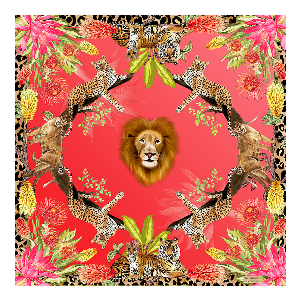 Cats of World Silk Pocket Squares Coral