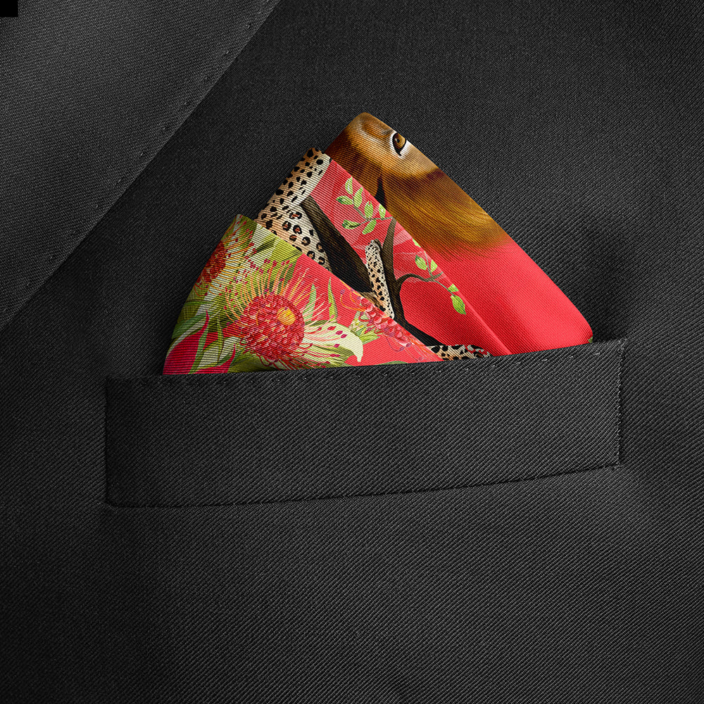 Cats of World Silk Pocket Squares Coral