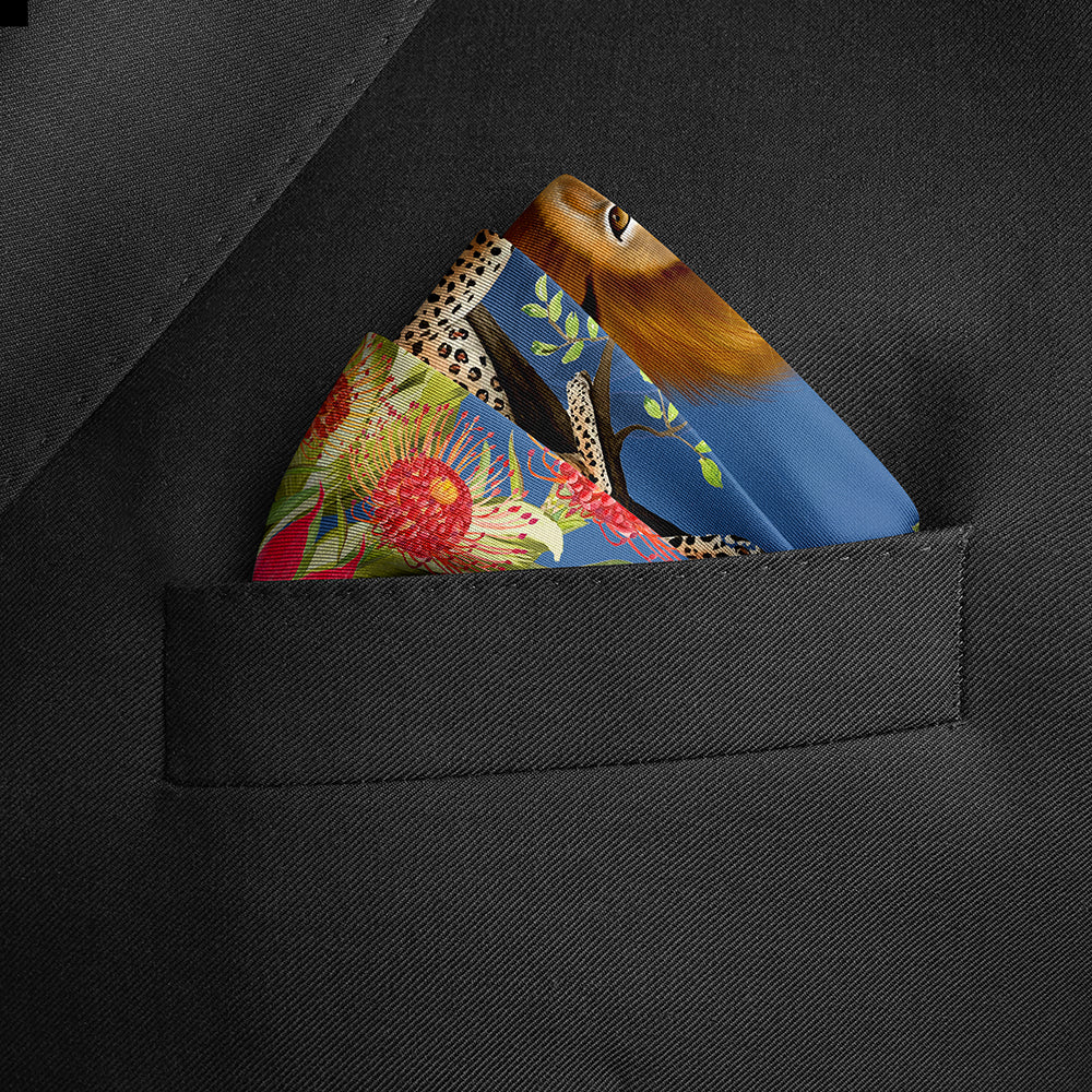 Cats of World Silk Pocket Squares Dark Blue