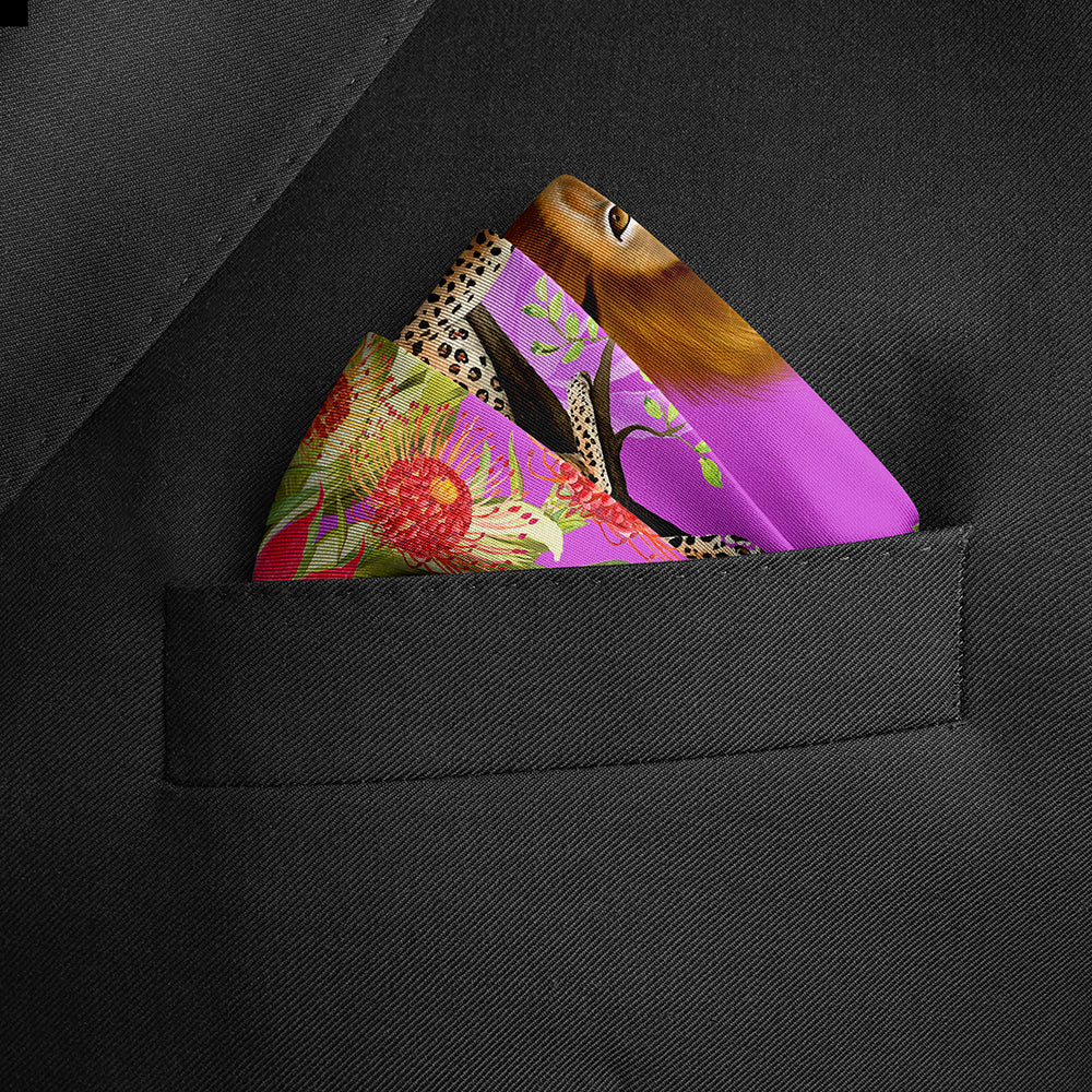 Cats of World Silk Pocket Squares Purple