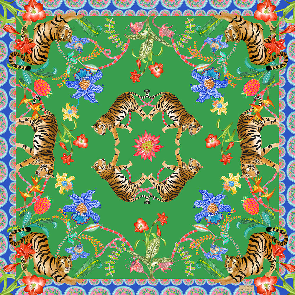 Tiger Pocket Square Dark Green