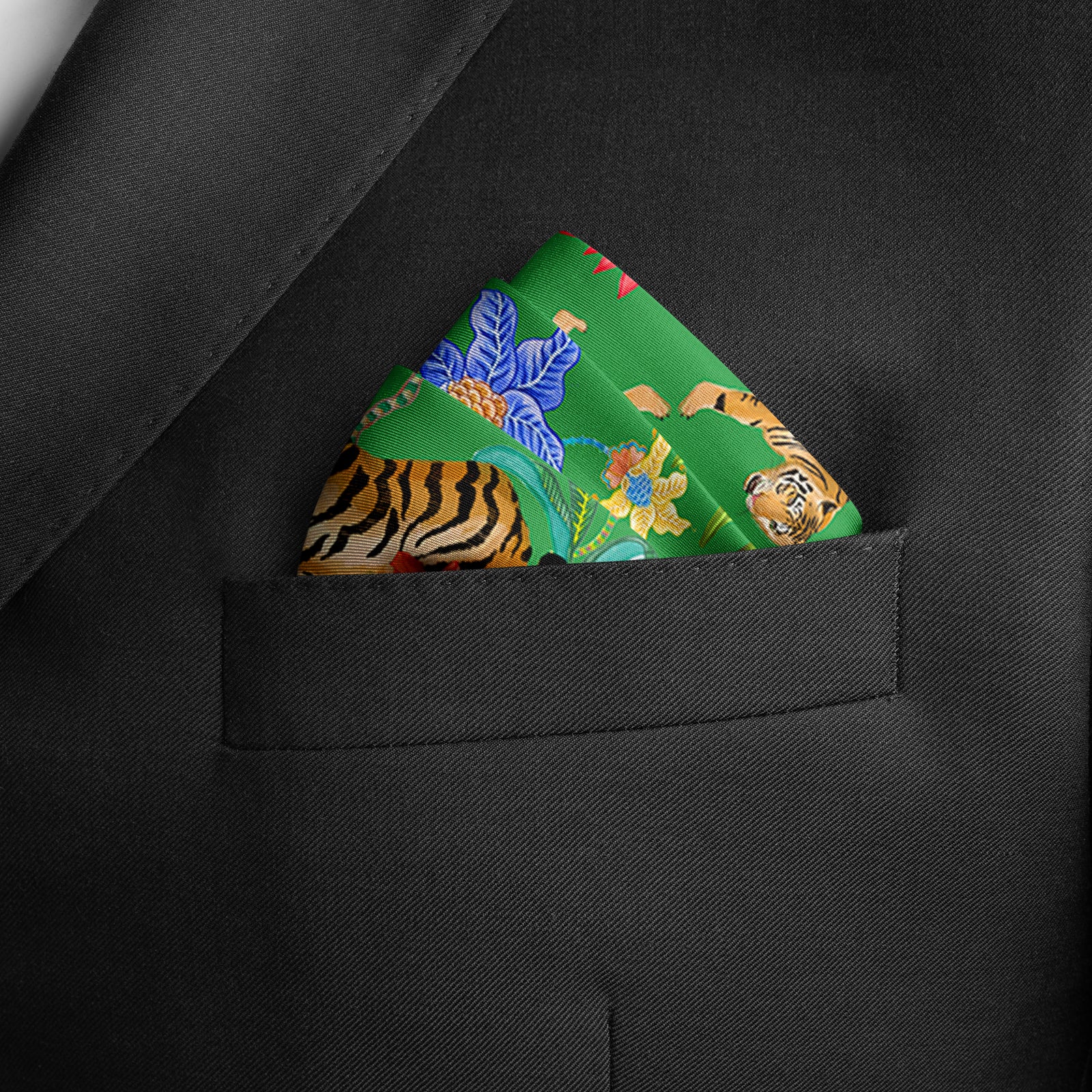 Tiger Pocket Square Dark Green