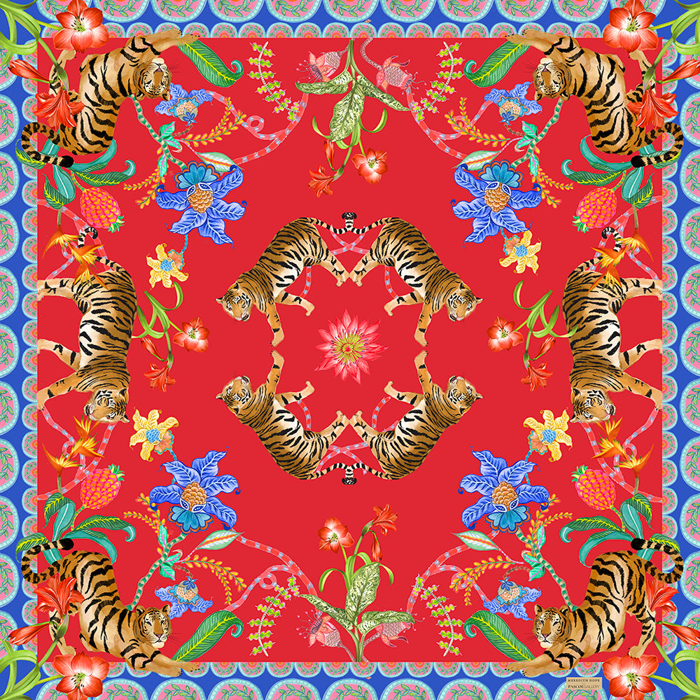 Tiger Pocket Square Red