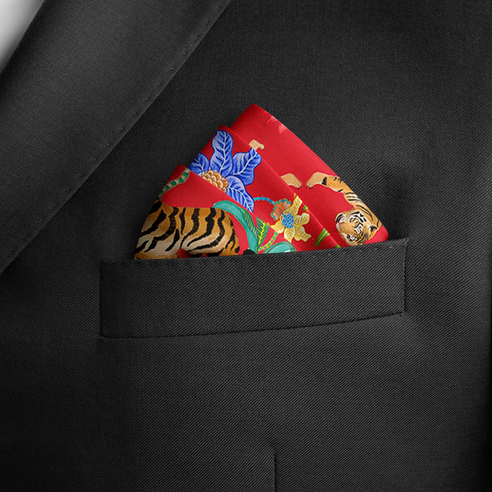 Tiger Pocket Square Red