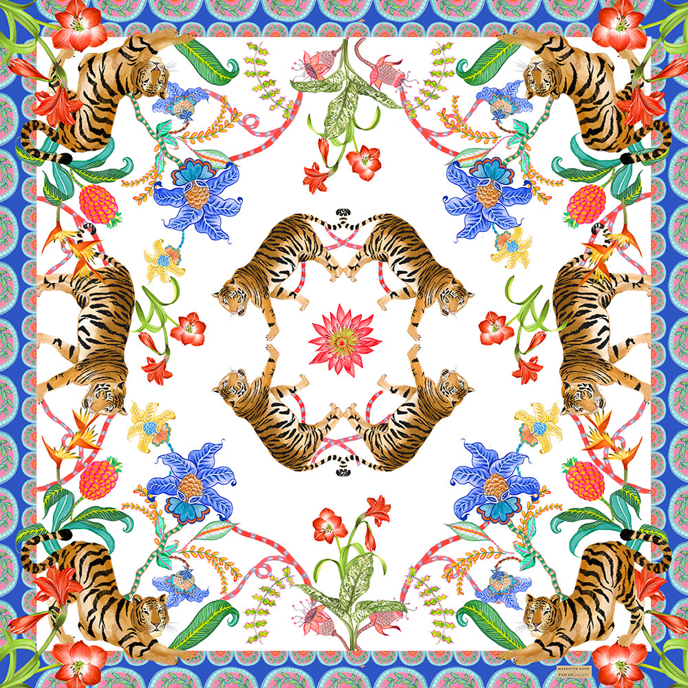 Tiger Pocket Square White