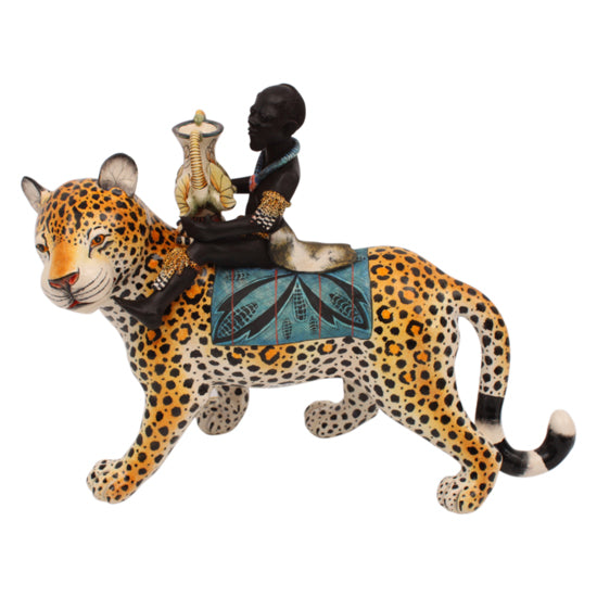 Leopard rider sculpture