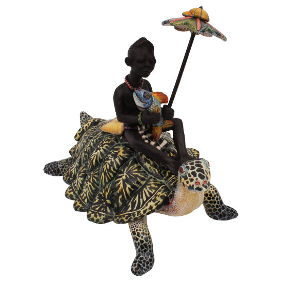 Tortoise rider sculpture