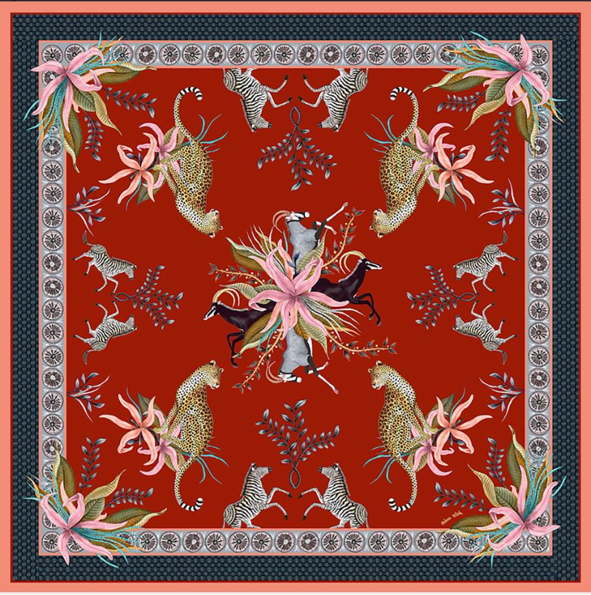 Leopard Lily Royal Red Square Tablecloth