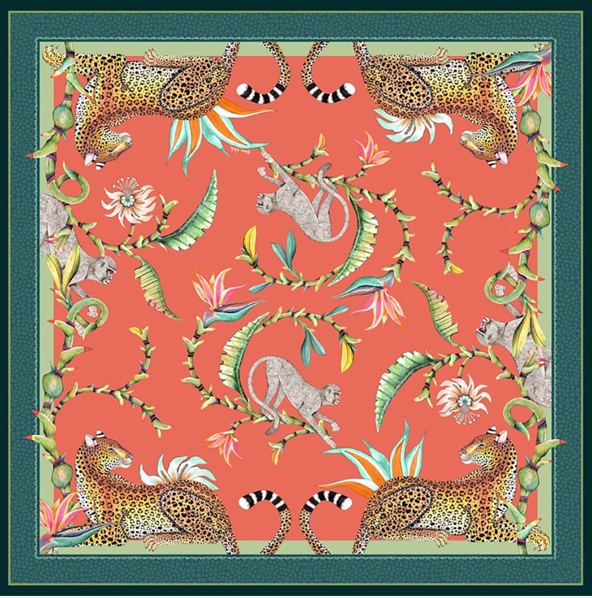 Monkey Paradise Coral Square Tablecloth 79" x 79"
