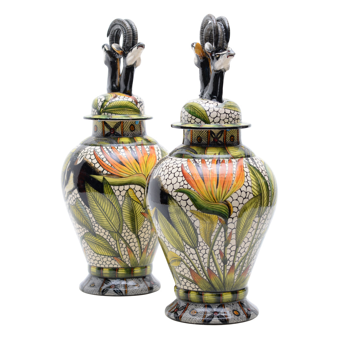 Pair of Sable Urns with Lids