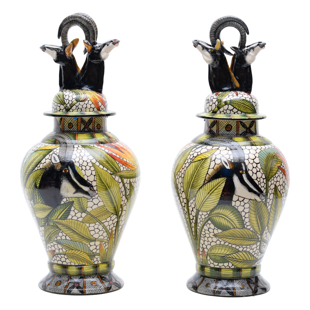 Pair of Sable Urns with Lids