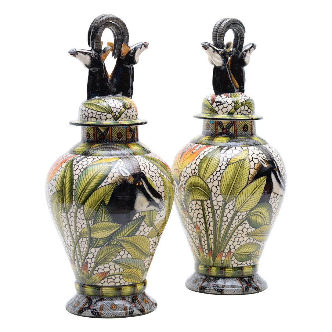 Pair of Sable Urns with Lids