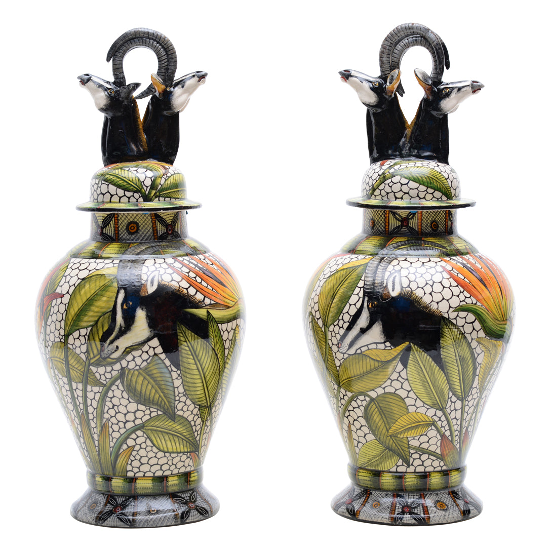 Pair of Sable Urns with Lids