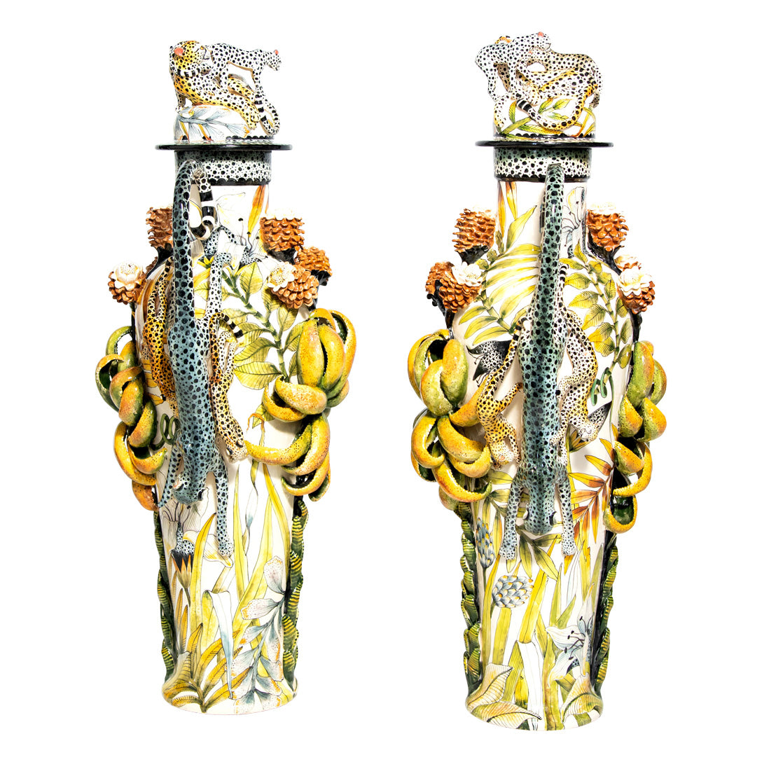 Leopard vase pair