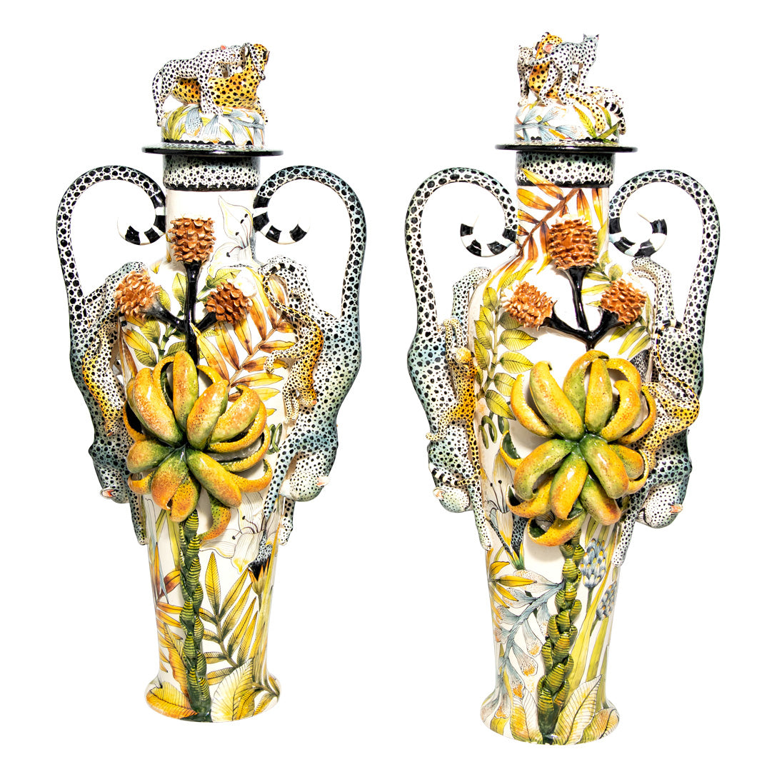 Leopard vase pair