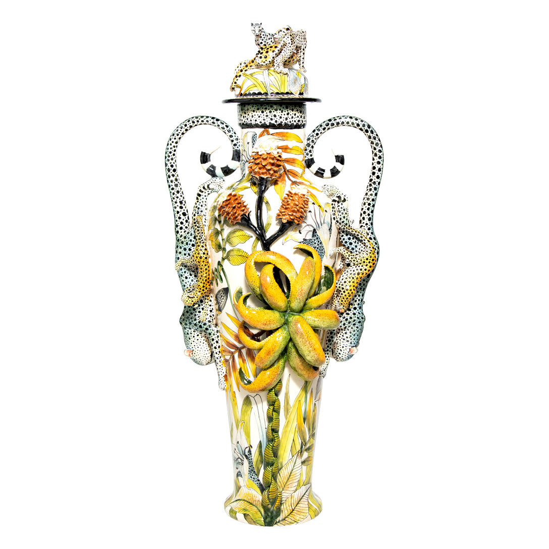 Leopard vase pair