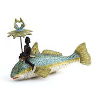 Fish rider sculpture