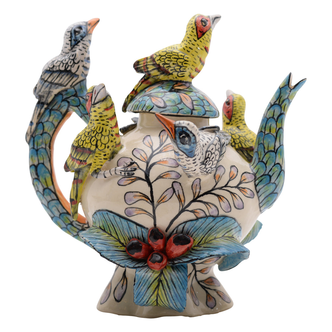 Five sunbirds teapot